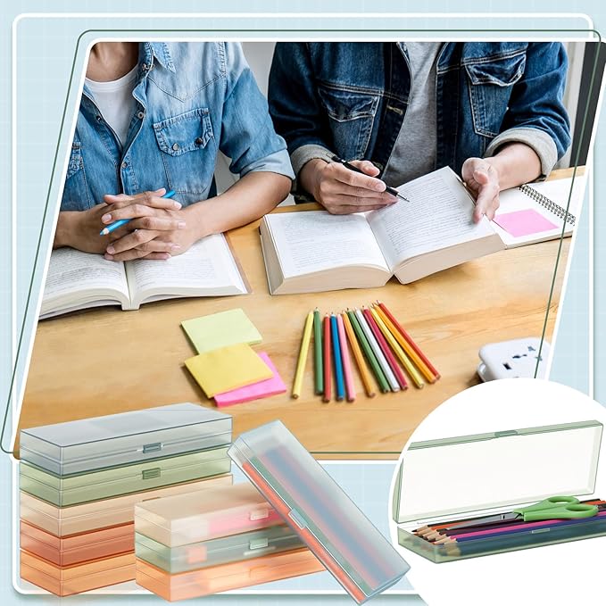 Fainne 24 Pcs Plastic Pencil Case Bulk Pencil Boxes Plastic Stationery Case Frosted Pen Box Pen Holder with Hinged Lid Snap Closure for Office(Single Layer,Morandi Colors,7.09 x 2.36 x 0.98 Inch)