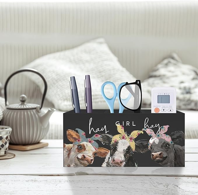 Exqcom Hay Girl Hay Cow Makeup Brush Toothbrush Holder, Pen Pencil Holder, Organizer for Bathroom Vanity Dorm, Cow Lover Gifts for Home Office Dorm Desk Accessories