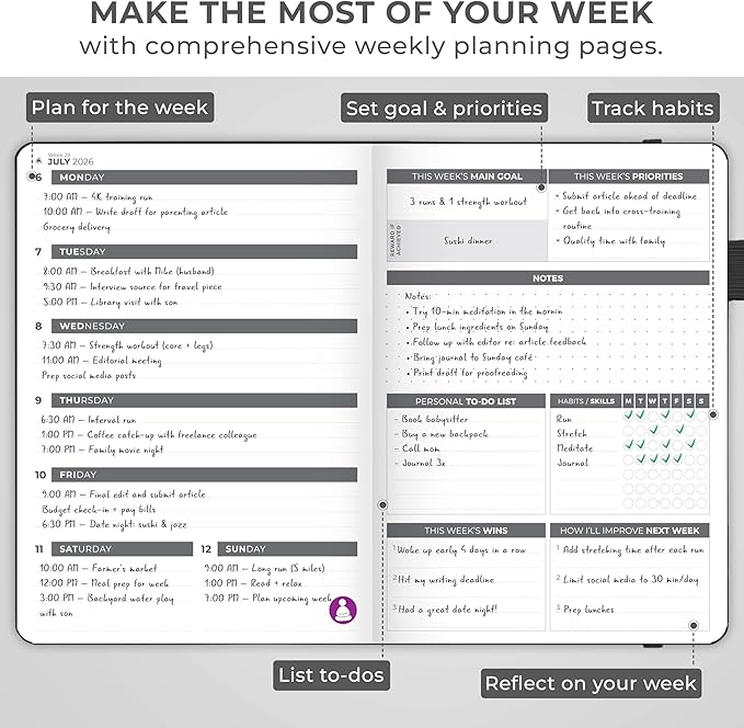Clever Fox Dated Planner 2026-2027 – Weekly Life Planner Notebook for Time Management – Planner with Habits Tracker & To-Do List (Black)