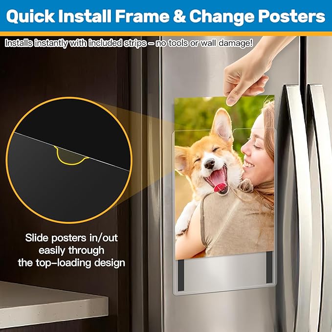 Magnetic Frames 11 x 17 Sign Holder Wall Mount 10 Pack, Rigid Clear Plastic Sign Holder with Magnet & Adhesive, Door Paper Holder for Refrigerator, Locker, Metal, Whiteboards, Windows