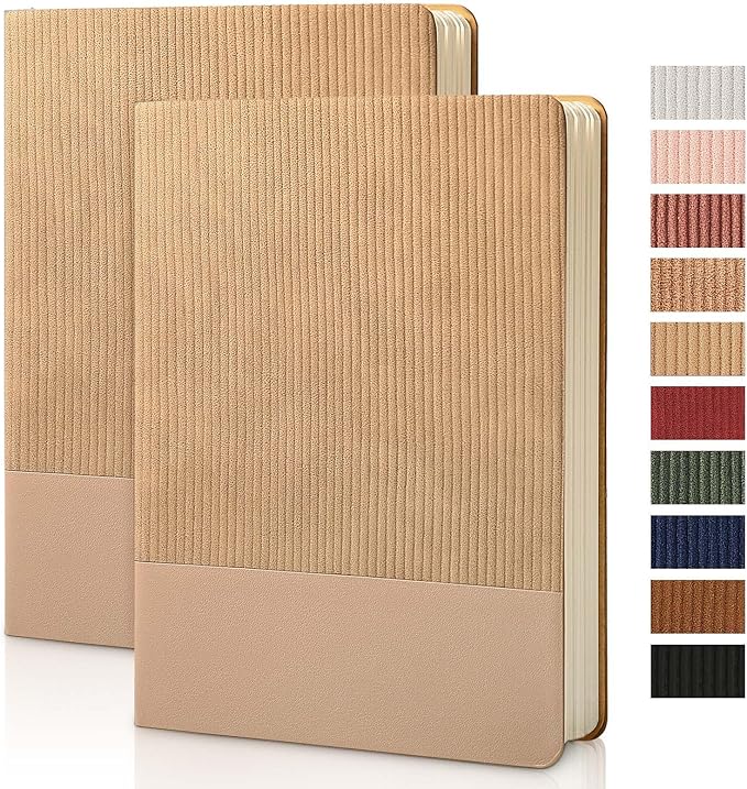 TSFPapier Lined Journal Notebook for Work College Ruled Note Book 5.79"x8.27" A5 PU Leather Daily Journaling 216 Pages for Women Men Writing Home School Supplies Business (Khaki 2pack)