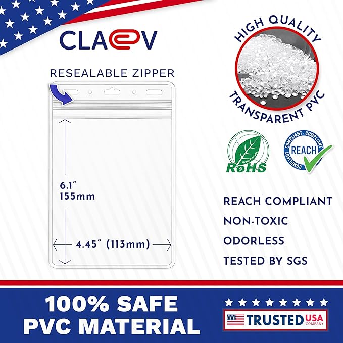Claev Fast Seal Vertical 4x6 Passport & Card Holders (4x6 Extra Large (XXL), 50 Pack), Clear Waterproof ID Plastic Name Card Badge Holders for Travel, Conferences, Conventions