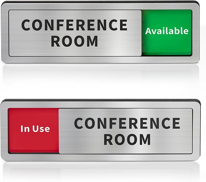 WeddingSteps Office Sign for Door Conference Room Sliding Door Signs In Use/Available DoNotDisturbSliderDoorSign,OfficeDoorSigns,Meeting inProgressBrushedSilverDoorSign,8.2""x2.7""