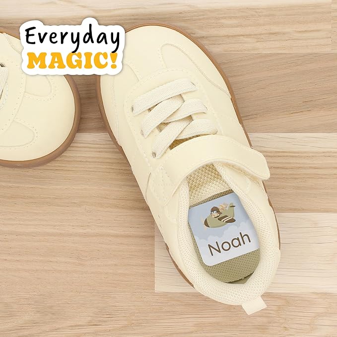 Large Name Labels for Kids (33) - Custom Stickers for Daycare and School Supplies - Durable, Waterproof Stickers for Water Bottles, Lunch Boxes, and More with Unique Designs - Classic Airplane