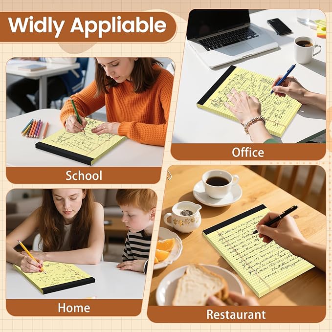 Legal Pads 8.5 X11, Narrow Ruled Notepads, 12 Pack, 50 Sheet/Pad, Yellow Legal Pads, Tear Off Notepad, Perforated Writing Pad, Notebook Paper College Ruled, Notepads for Office Home School, Notepad