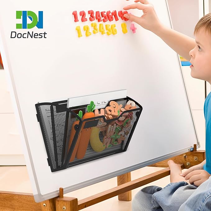 Docnest 3 Tier 3 Pack Magnetic Wall Mounted File Holders,Mesh Letter Organizer, Magnetic Hanging Mail Paper Document Organizer for Office, Home, School, Black