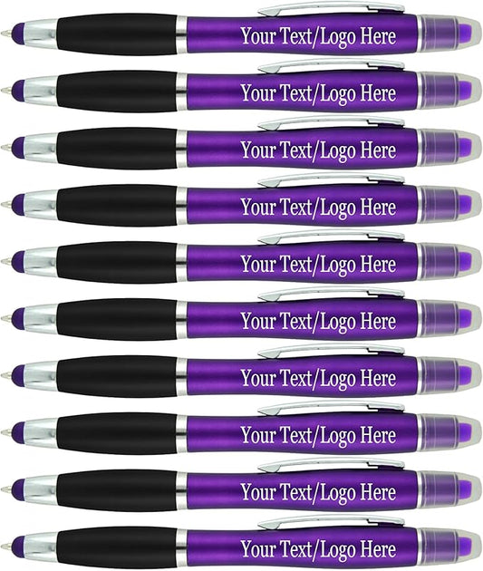 SyPen Personalized Pens with Gel Highlighter and Stylus -200 Pack Bulk-Free Imprint - 3 In Bible Highlighter No Bleed, Ballpoint Pen, and Stylus Combo- add Custom Name, Logo or Gift Message- Purple