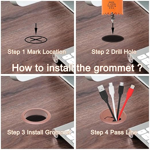 VIKITON Desk Grommet 2 inch with Hole Saw, Desk Cord Hole Cover Grommet for Cables, 2 PCS, Brown