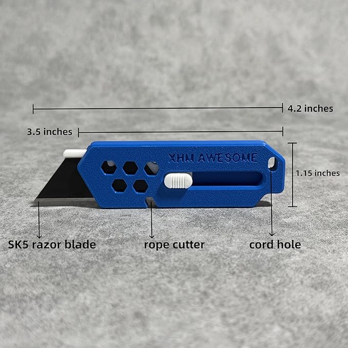 XHM Awesome Small Box Cutter Retractable Blade Ultility Knife, For Artwork, Cardboard Cutting, Package/Letter Opening, Home, Office & EDC Use, Pack of 3 (BLUE)