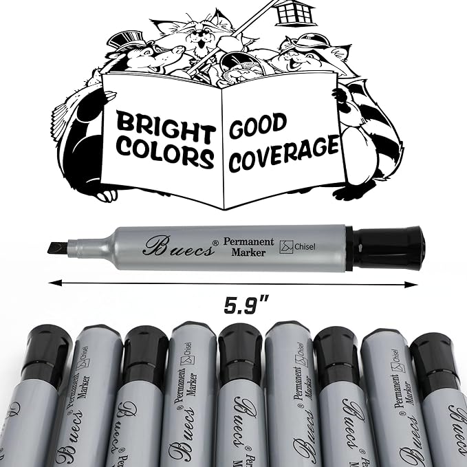 Buecs Permanent Markers, 80 Count Black Permanent Markers, Chisel tip, Waterproof &Fade Resistant, Quick Drying, Office Supplies for School, Office, Home