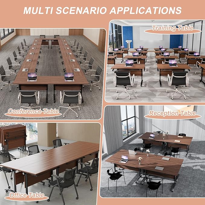 Conference Table Flip Top Mobile Conference Room Tables,Folding Conference Table with Wheels,Large Meeting Training Seminar Table Saving Space for Office Classroom(2D,47.2'')