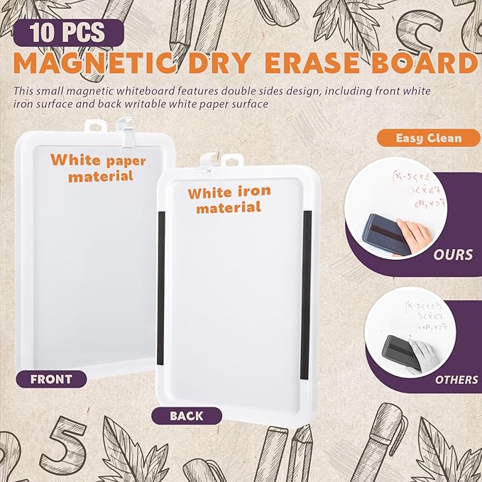 Outus 10 Pcs Dry Erase Mini White Boards Bulk 8.5 x 11'' Small Magnetic Whiteboard Double Sided Colored Writing Boards for Kids Students Locker Fridge(White)