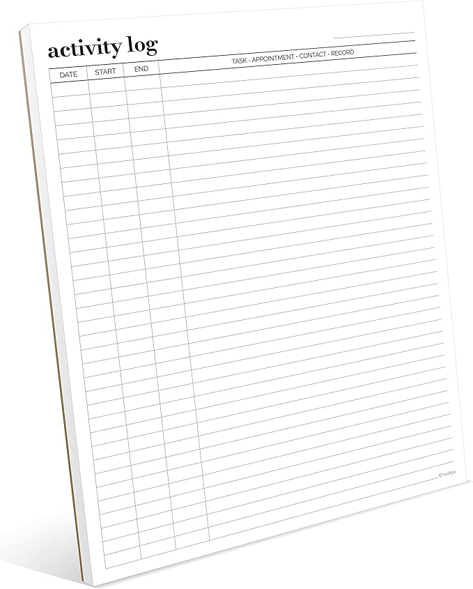 Activity Log Notepad 11x8,5 - Organize and Track Tasks, Appointments, Contacts, Records - Premium Thick Paper - Letter Size - 50 Sheets -Hard Cardboard Back Stand - To Do List Notepad for Work, Daily