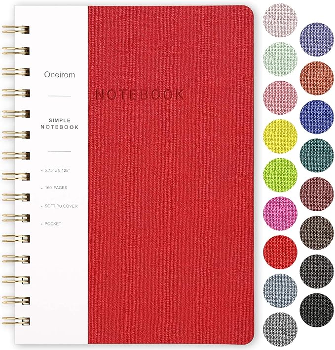 Spiral Notebook-5.75" x 8.125" College Ruled Journal with Inner Pockets and 160 Pages,PU Leather Cover Business Journal, Twin-Wire Binding Notebook Perfect for Office & Home School Supplies Dark Red