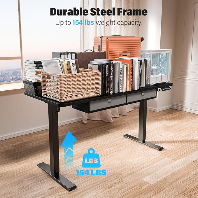 Kingant 40 x 24 Inch Electric Standing Desk with 4 Drawers, Height Adjustable Sit to Stand Computer Desk with Storage Shelf and C-Clamp Mount Compatibility for Home Office, Black