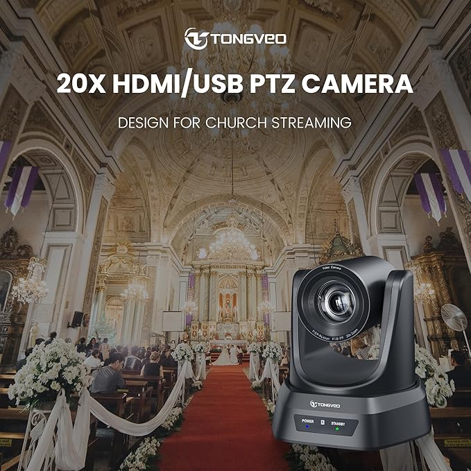 TONGVEO Conference Room PTZ Camera System with 20X Optical Zoom | 1080P 60fps HDMI USB Webcam for Church Streaming Online Video Conference| Compatible with Zoom, OBS | Easy Setup
