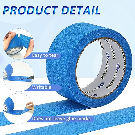 Oleitodh 12 Rolls Blue Painters Tape Bulk 2 inch x 660 Yards, Painters Masking Tape No Residue Wall Painting Tape Artist Tape Trim Edge Finishing Tape for Wall Painting Decoration DIY Supplies