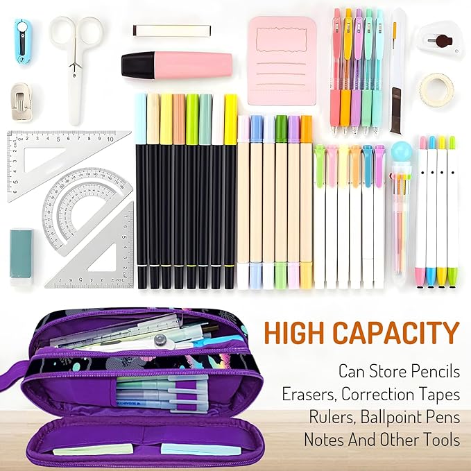 Cute Pencil Case for Girls, Large Girls Pencil Pouch for School Supplies, Portable Butterfly Pen Bag, Aesthetic Pen Box with Zipper, 2 Compartments Stationary Organizer for Kids Teens Students Adults