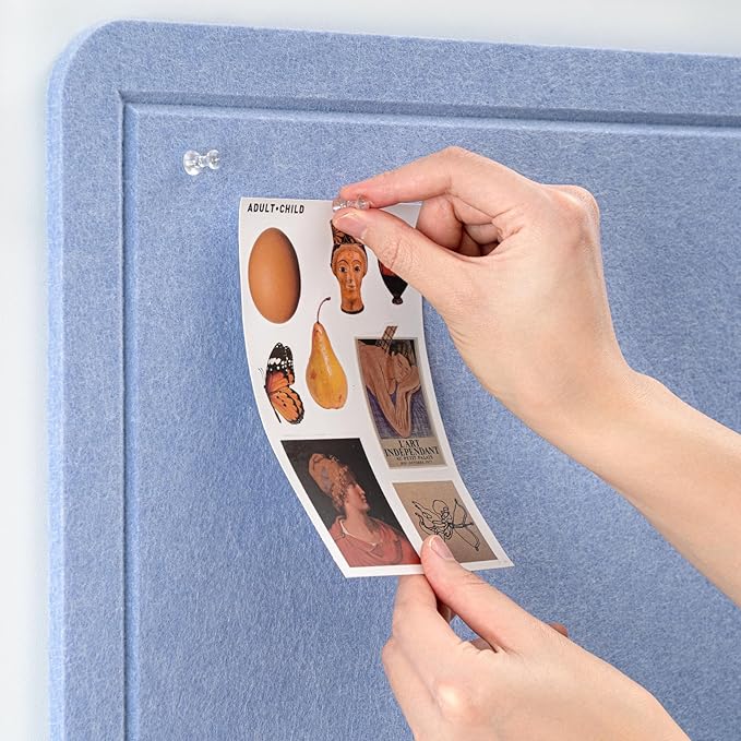 Bulletin Board, 24 x 18 inches Felt Board Decorative Pin Board, Cork Board Alternative for Wall, Foldable Photo Board Self-Adhesive Vision Board with 20 Pushpins - Lavender Blue