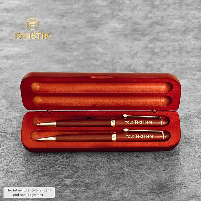 FANSTIK Customized Cherrywood Double Ballpoint Pen Set with Name (MADE IN USA), with Wooden Gift Box, Personalized Gift for Men and Women (BallPoint CherryWood Set)