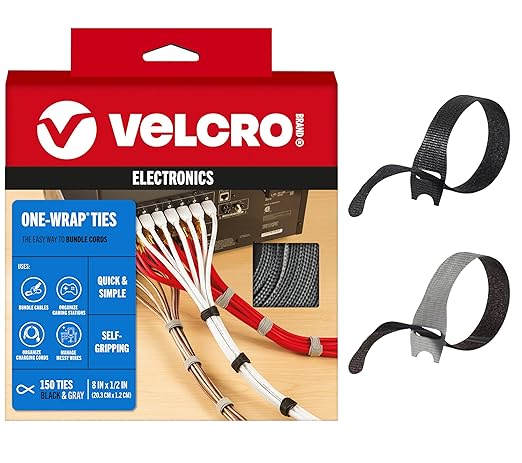 VELCRO Brand 150 Pack Reusable Cable Ties, 8". Valentine Gifts for Tech Lovers. Cord Organizer & Wire Management. Replace Zip Ties, Reduce Waste
