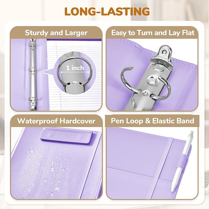 JoyCat 3 Ring Binder Clipboard with Storage,12.4"x10.2"Magnetic Clipboard Folder with 5 Expandable Folders,Refillable Lined Notepad (11" x 8.5"),Ideal for School Office Nursing(Purple)