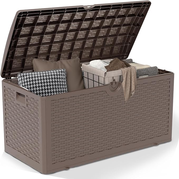 Yardgrace 80 Gallon Pro Resin Deck Box, Waterproof Outdoor Storage Bin for Patio, Poolside, and Garden, Lockable & UV-Resistant,Brown