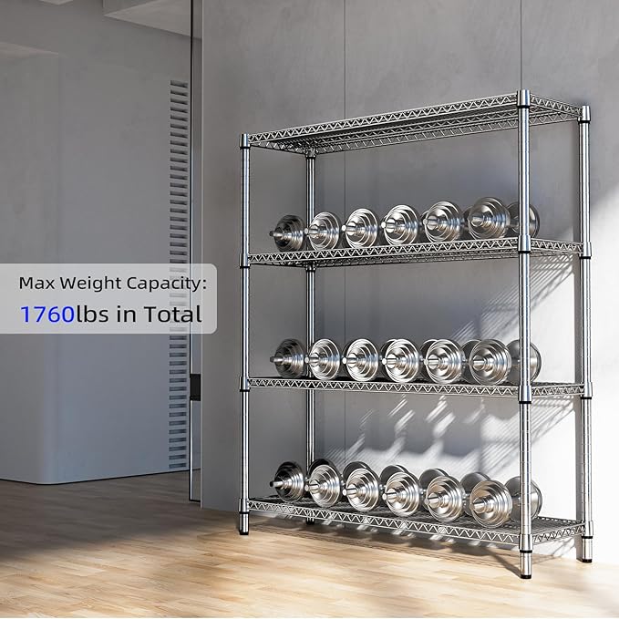 M MZG 1760 LBs 4 Tier Storage Rack Metal Wire Shelving Unit, Storage Standing Shelf Organizer for Laundry Bathroom Kitchen Pantry Garage Utility Room, Chrome 17.7" D x 59.1" W x 70.4" H