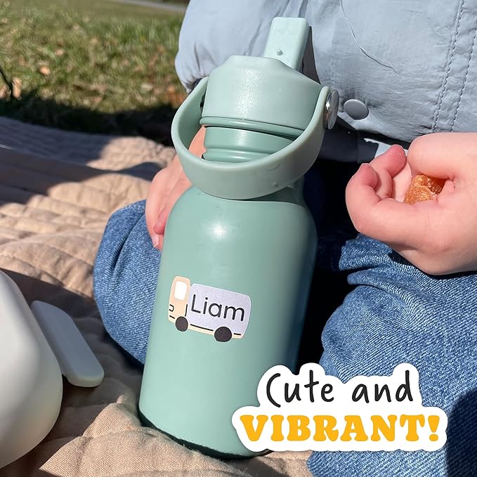 Large Name Labels for Kids (33) - Custom Stickers for Daycare and School Supplies - Durable, Waterproof Stickers for Water Bottles, Lunch Boxes, and More with Unique Designs - Toy Cars