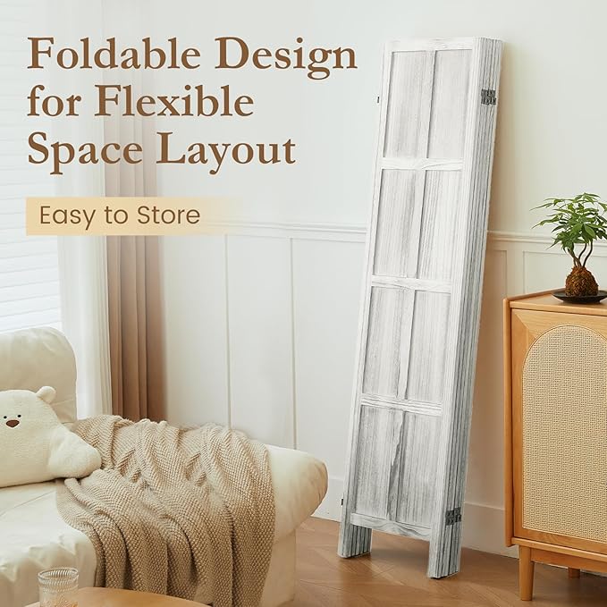 ALeesing 6 Panel Room Divider, 5.6Ft Wood Room Dividers and Folding Privacy Screens, Room Divider Wall Freestanding Room Partitions, Room Dividers Screen for Home Office Bedroom, White