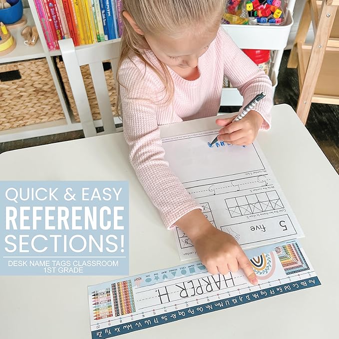 Desk Name Tags for Classroom -25 Student Name Plates for Classroom Kindergarten, Preschool, 1st, 2nd & 3rd Grade, 13x3 Teacher Nameplates for Student Desks, Boho Nametags