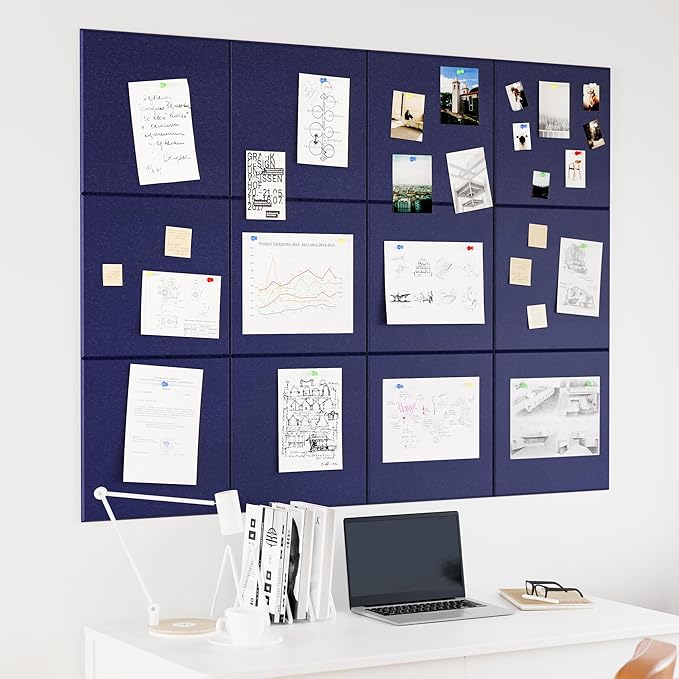 Neatsure Large Cork Board for Wall, 48" x 36" Bulletin Board with Pushpins, 12 Panels Felt Tiles Tack Push Pin Board for Office, Dark Blue
