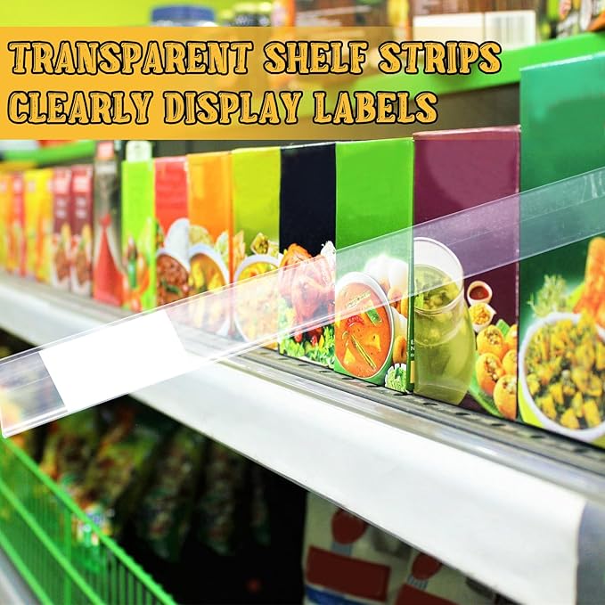 Fainne 50 Pcs 1.25 Inch Shelf Label Strip Holders Plastic Wire Shelf Price Tag Holder Self Adhesive Clear PVC Front and Back Labels Strip for Gondola Price Tag Wood Metal Rack, 48 Inches Long