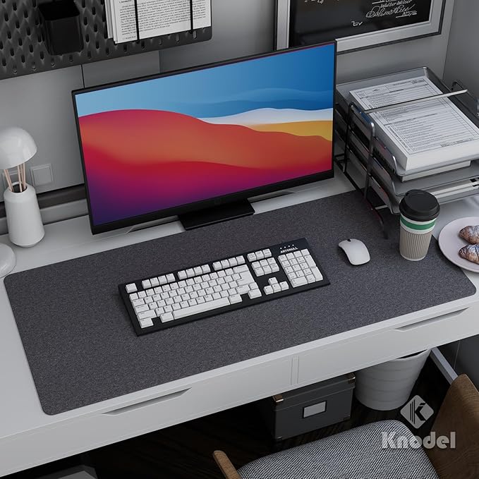 K KNODEL Felt Desk Mat, Large Desk Pad Protector, Office Computer Desk Mat for Keyboard, Non-Slip Mouse Pad (Dark Gray, 35.4"x15.7")