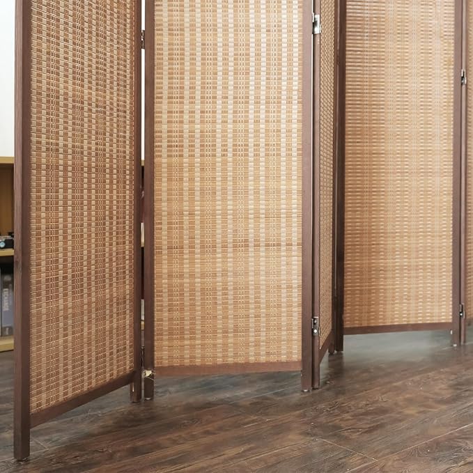 Furnnylane 5 Panel Bamboo Room Divider and Folding Panel Screen,Bamboo Panel Divider for Room Separation,Brown,67" H x 76.75" W
