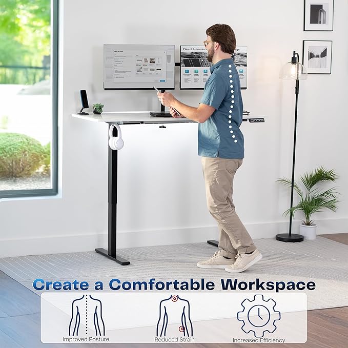 VIVO Electric Dry Erase 60 x 24 in Standing Desk, Memory Height Adjustment, 1B Series, Holds 220 lbs, White Marble Pattern Top, Black Frame, DESK-KIT-1B6WM
