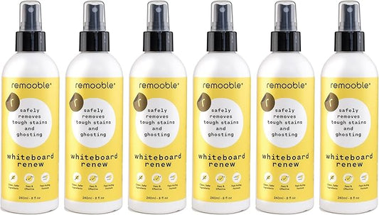 Remooble Dry Erase Whiteboard Cleaner Spray - Safely Removes Tough Stains and Ghosting (6 Pack)