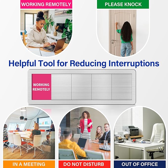 Office Door Signs with 5 Printed Status Options – Do Not Disturb, Out of Office, In a Meeting, Please Knock, Work from Home – Includes Custom Personalized Blank Sticker for Privacy Workspace or Studio Available and Away