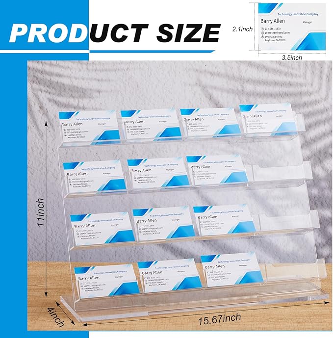Dunzoom Business Card Holder for Desk 16 Slots Clear Gift Card Display Acrylic Business Holder Display Stand Multiple Organizer for Office Meeting Exhibition Home