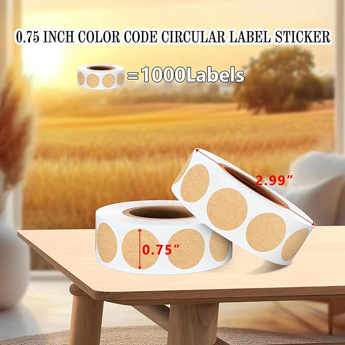 PARLAIM 3/4 Inch Roll Color Coding Labels,1000 per Roll Round Permanent Adhesive Color Coding Circle Dot Stickers for Office Home Kraft