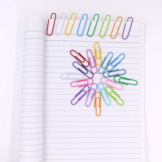 AOKIVIGOA 500pcs Coloured Paper Clips with Plastic Box of Paper Clips for Office Stationery 33mm 20 Colors Multicoloured I