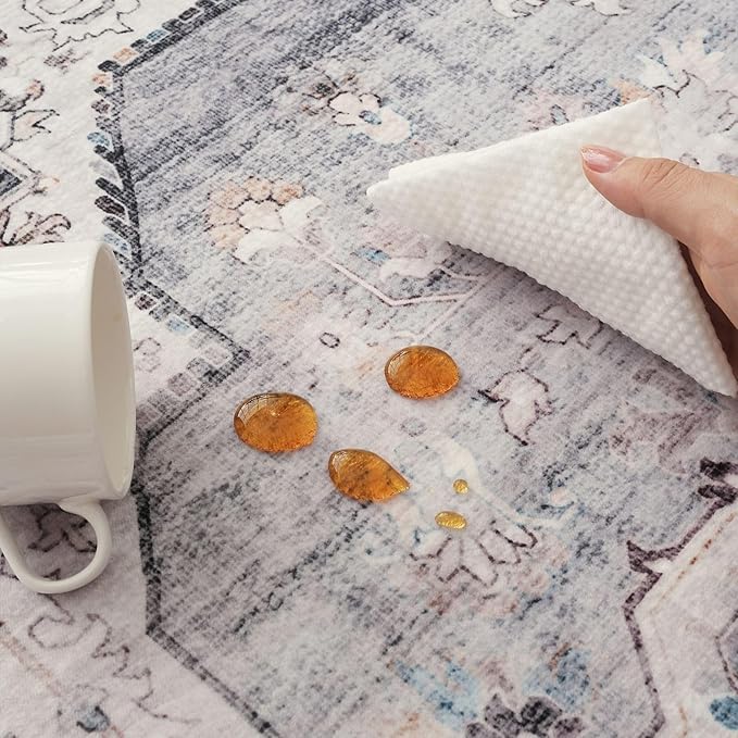 Rugcomf Vintage Medallion Kitchen Rugs Non Slip Washable 2'7"x8' - Low Pile Runner Rug, Boho Carpet for Hallways, Laundry, Bedroom, Bathroom - Grey and White