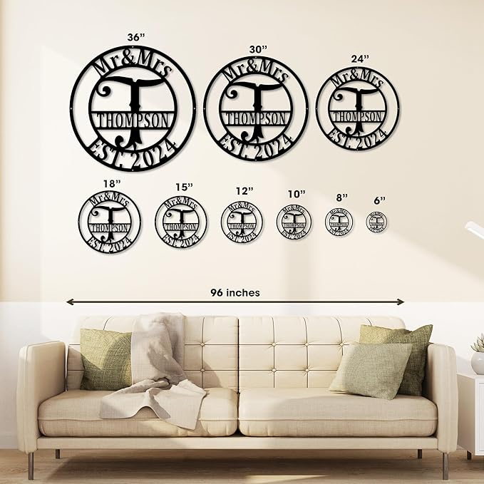 Custom Metal Signs | Personalized Monogram Name Sign | Outdoor Wall Art for Family Name | Custom Name Metal Sign, Last Name, Anniversary, Wedding Gifts for Women, Wife, Parents, couple (Design 6)