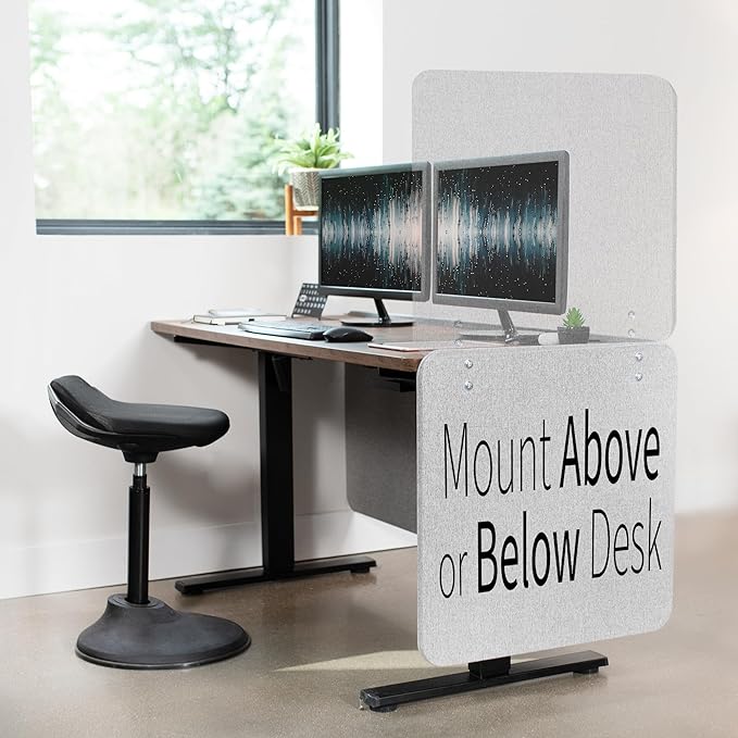 VIVO Clamp-on Privacy Panels 60 x 24 inch (x1), 24 x 24 inch (x2), Sound Absorbing Cubicle Desk Dividers, 3 Acoustic Partitions, Gray, PP-3-V108G