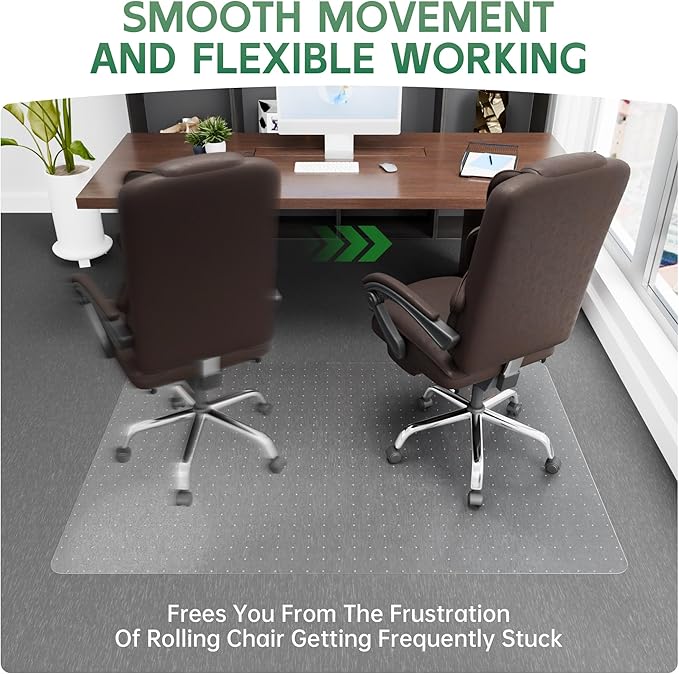 Office Chair Mat for Carpet - Clear Thick Desk Chair Mat for Carpet Plastic Floor Mats for Rolling Work and Gaming Chairs with Studs for Low Pile, Flat and No Carpeted Floors