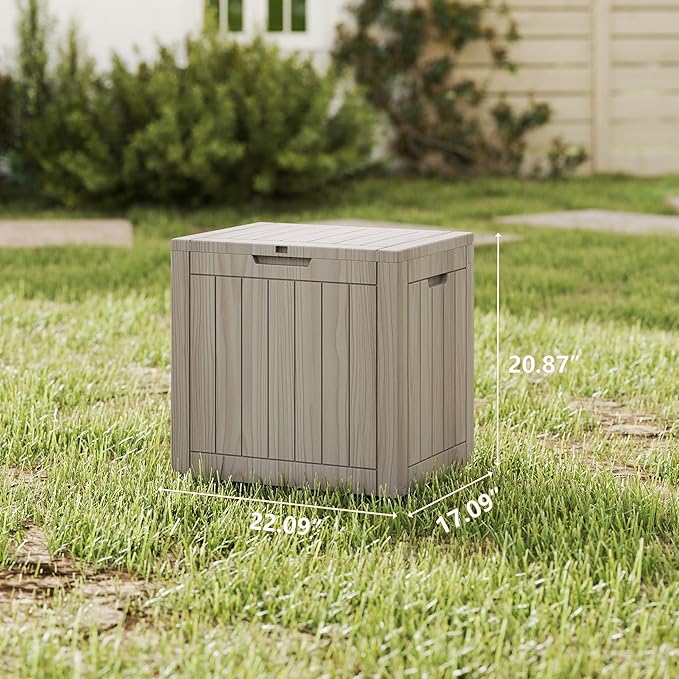Yardgrace 35 Gallon Small Waterproof Outdoor Storage Box, Resin Deck Box Lockable for Patio Furniture, Garden Tools, Pool Accessories, UV-Resistant for All Weather Use, Greige