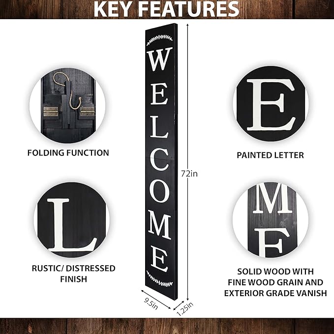 Tall Outdoor Welcome Sign - 6ft Black Rustic Modern Farmhouse Decor for Front Door & Porch