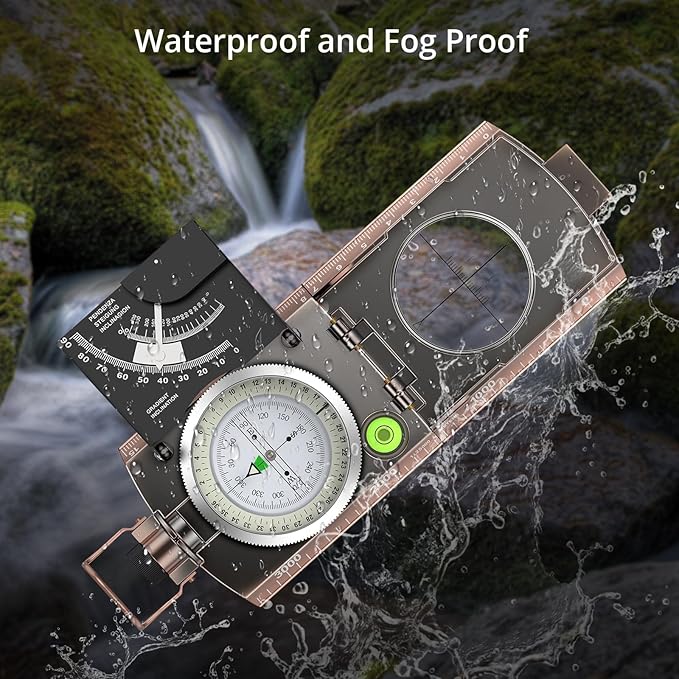 Anbte Compass Hiking Survival, IP65 Waterproof Metal Compass with Sighting Clinometer and Carry Bag, Multifunctional, Professional, for Camping Hunting Hiking Navigation