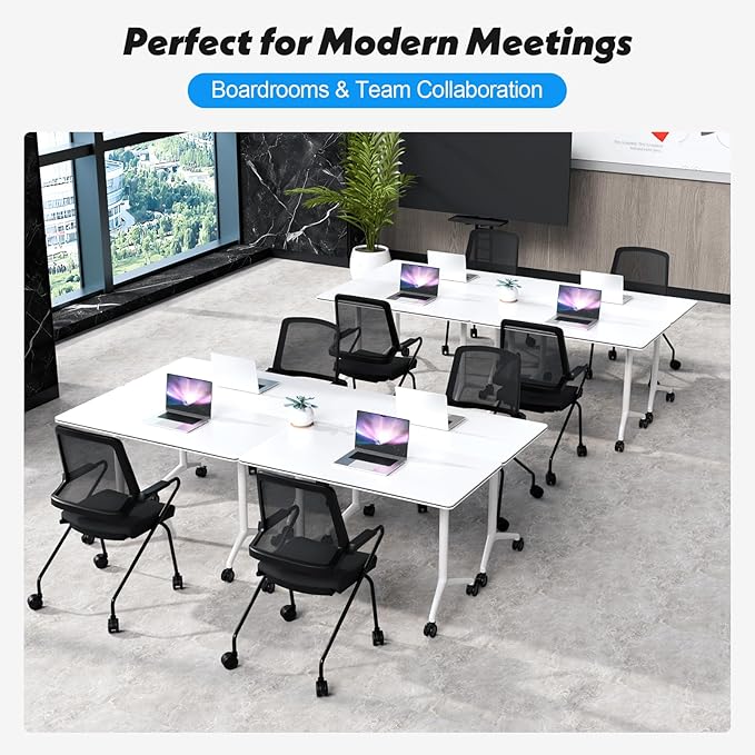 Goakwwuz Conference Room Table, Folding Conference Tables,Thicken Grey Tabletop,Flip Top Wooden Seminar Meeting Room Table for Conference Room Offices (10, White, 70.8”)