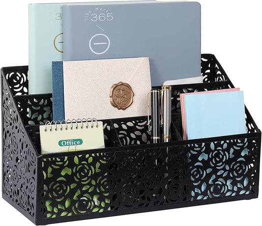 DINGTAI Mail Organizer Countertop, Modern Mail Holder Countertop, Desk Organizers and Accessories, Boho Desk Accessories, Bill Mail Papers Letters Organizer, Mail Sorters, Pencil holders(Black)